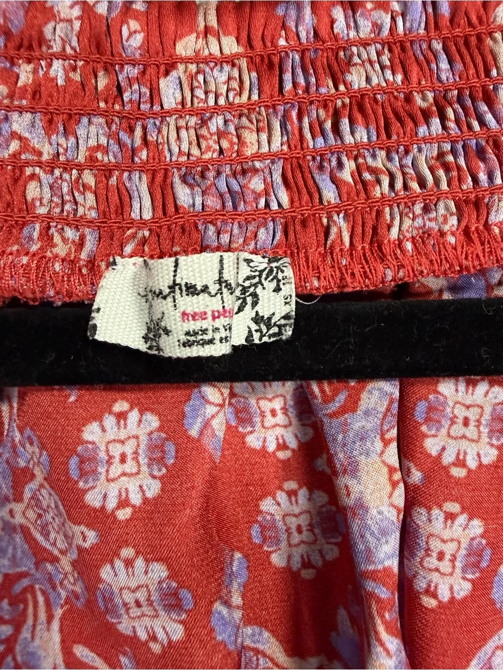 Free People Red Boho Floral Kimono Sleeve Tie Front Crop Blouse Women’s XS